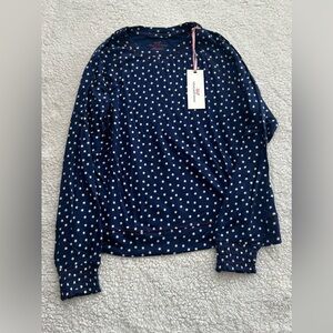 NWT Vineyard Vines Star Smocked Sleeve Crewneck Shirt Girls Size L 14 Blue White